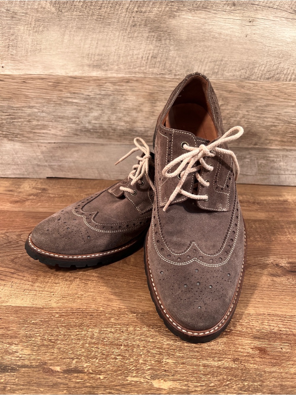 Saks Fifth Avenue Men's Taupe Suede Wingtip Derbies - Picture 9 of 12